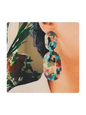 ★ Vintage Acetate Seasonal Staple Chain Link Dangling Casual Earrings Blue ★